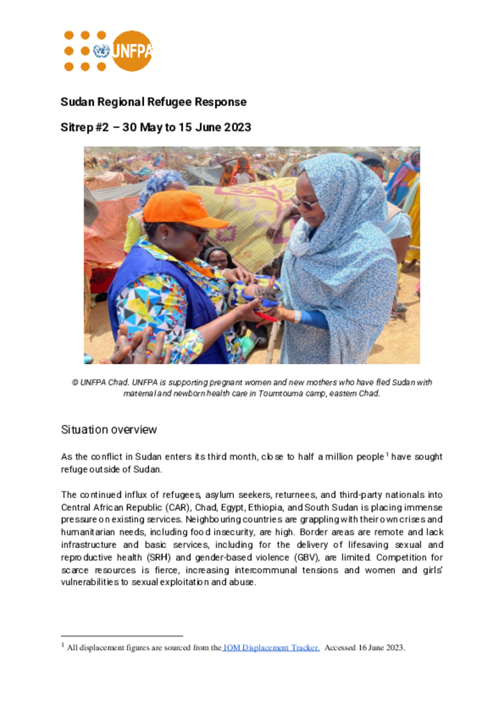 UNFPA Sudan Regional Refugee Response Situation Report #2: 15 June 2023